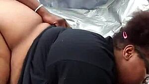 Nerdy ebony MILF's FAT ASS gets POUNDED in public park