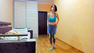 gymnast teen dildo titfucks her huge natural tits then pussy fondles in gym wear