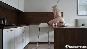 Kitchen Masturbation Blast-Off! Blonde Fingers Pussy to Orgasm First Thing!