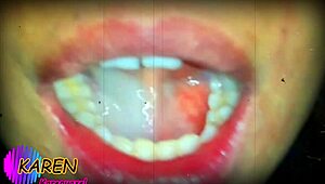 karen swirls massive jizz loads on her tongue in slow motion cumshot