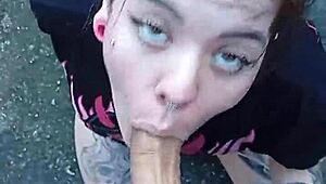 Hey, did you see that sexy Brazilian blonde sucking huge cock bareback on the street in the forest?