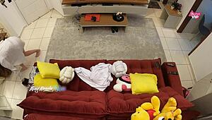 Hot Wife Fucks Delivery Boy on Sofa Creampie Cuckold Action