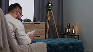 brunette beauty bends for sam frost's squirting cowgirl massage orgasm