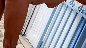 Nude blonde bares all in lush garden heels amid nature