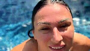 i can't resist this juicy milf teasing by the pool... he pounds her hard!