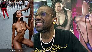 cum-covered ebony slut double penetrated publicly pov dildo tease