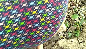 Stranger spots stepmom peeing in forest then bends her over for outdoor doggystyle assfucking big ass
