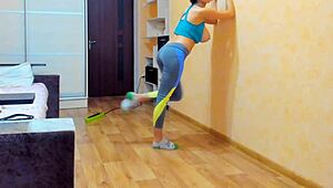 gymnast teen dildo titfucks her huge natural tits then pussy fondles in gym wear