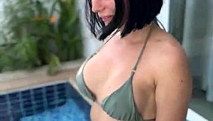 i can't resist this juicy milf teasing by the pool... he pounds her hard!