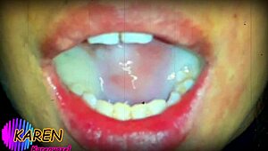 karen swirls massive jizz loads on her tongue in slow motion cumshot