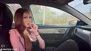 damn italian milf artemisia love smokes solo in car showing big tits fetish 🔥🚗💨