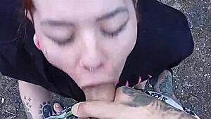 Hey, did you see that sexy Brazilian blonde sucking huge cock bareback on the street in the forest?