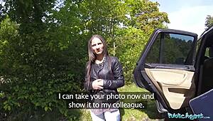 public agent pays single white female to fuck his monster cock outdoors in amateur pov reality scene 💦