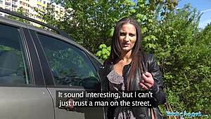 public agent pays single white female to fuck his monster cock outdoors in amateur pov reality scene 💦