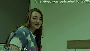 brit teen 18 plus strokes throbbing cock with oily handjob grip