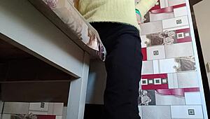 stepsister sneaks solo masturbation orgasms on desk in tight jeans