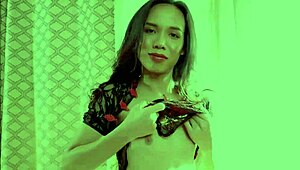 thai ladyboy gigi strokes her big cock so teasingly