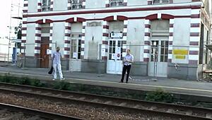 Exhibitionists Seduce Station Passenger for Home Anal Assfucking