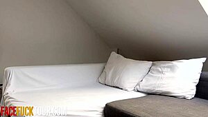 Big Tits Blonde Bombshell Deepthroats Huge Cock Sloppy Face Fucking Rough