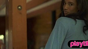 petite ebony milf strips clothes naked. big natural tits bounce free