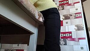 stepsister sneaks solo masturbation orgasms on desk in tight jeans