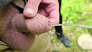 outdoor lover grips small cock while peeing and fingers get wet compilation