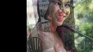 sindy teases in orange bikini before kinky shemale anal domination