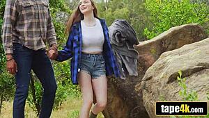 big foot peeps while this busty 18+ babe takes massive bbc deep in forest... oops!!