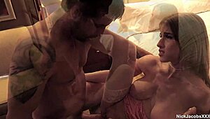 Octavia Red's nympho redhead pussy pounded doggystyle with natural tits bouncing to cumshot