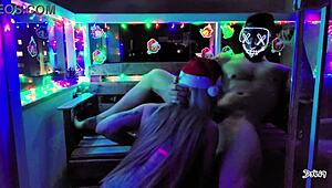 Our blonde bombshell gives sloppy deepthroat Christmas bj with cum lick