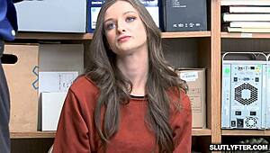 how does tattooed shoplyfter teen take spread eagle pussy fuck?