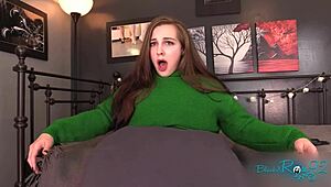 Brunette housewife crossdresses with balloons inflating her fetish belly huge