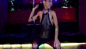 Who's eyeing this hairy pussy babe's armpits and legs shaking on the sex club floor?