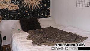 Petite latina nicole luva moans hairy pussy to vibrator orgasm backstage