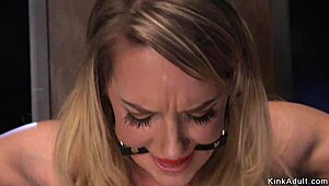 deepthroat babe gags on cocks in rough bdsm threesome bondage 😈🔗