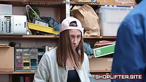 young shoplifter teen caught stealing gets blackmailed hard by store owner