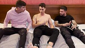 Little 18+ Chloe fingers pussy moans squirts rides three guys in dp frenzy