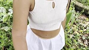 stepsis craves mango but gulps down husband's cum after outdoor panty flash massage