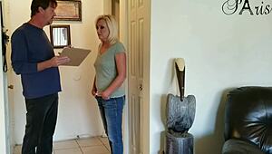 hey you won't believe how this bound milf housewife pays the cable bill with her shaved pussy and pierced nipples
