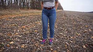 Holy Shit! Milf Camel Toe Tease In Tight Blue Jeans Outdoors!