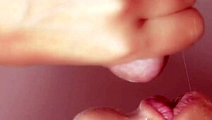 a japanese wife kneels close-up swallowing perverted neighbor's cum facial