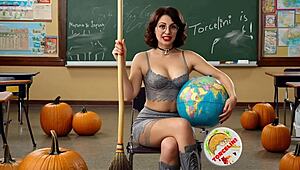 Torcelini’s Seductive Witch Teacher Delivers Halloween Broomstick Riding Lesson in Costume