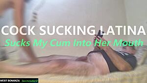 Skinny Mexican Latina Deepthroats Cock Sucks Facial Cum into Her Mouthful