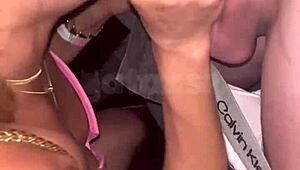 wife fucks hung stud in swing booth before watching husband