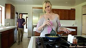 Dude, that hot stepmom milf gets railed deep then cum blasted all over her big tits