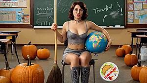 Torcelini’s Seductive Witch Teacher Delivers Halloween Broomstick Riding Lesson in Costume