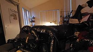 dummy doll teases with a sneaky suck in boots and catsuit