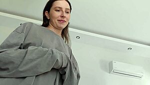 step bro's first time tight ass fingered and handjobbed to cum by cute tattooed babysitter close-up