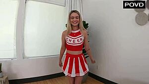 Cheerleader walking fuck toy rides big cock in tight pussy pov