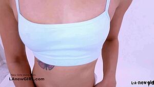 Tiny brunette feels the seduction heat from producer during her audition massage